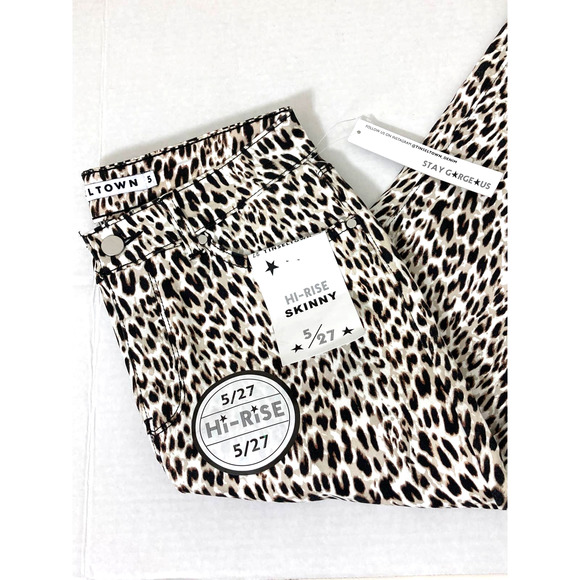 NEW! Animal Pattern HI-RISE Skinny Pants - Tinseltown Leopard Print Skinny Jeans - Picture 7 of 9